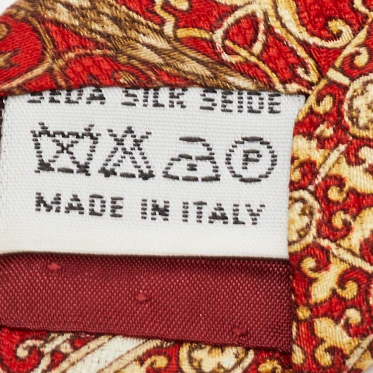 Pre Owned Valentino Cravatte Red Patchwork Print Silk Traditional Tie