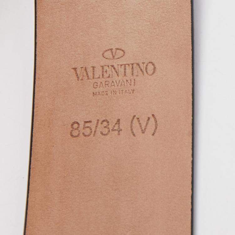 Pre Owned Valentino Black Leather Rockstud Buckle Belt 85CM
