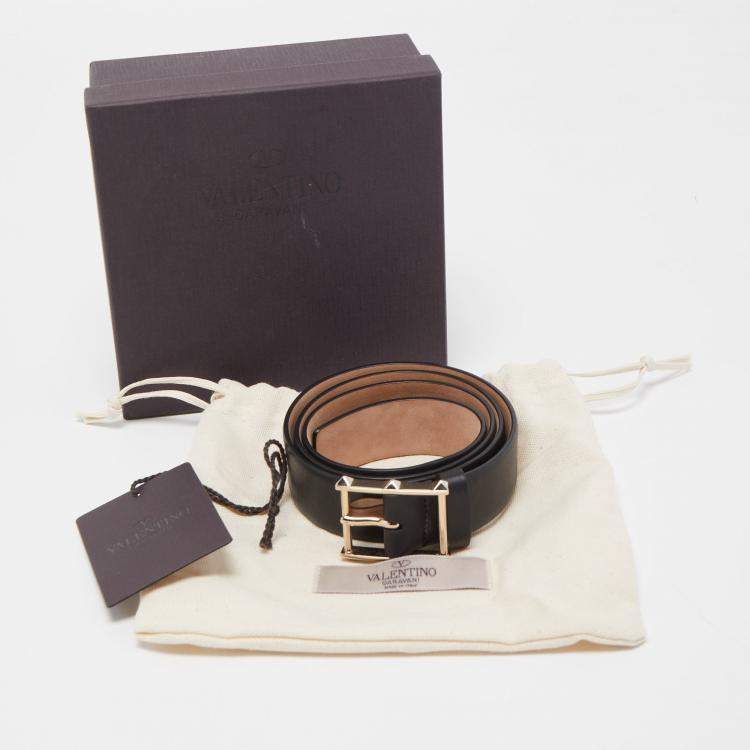 Pre Owned Valentino Black Leather Rockstud Buckle Belt 85CM