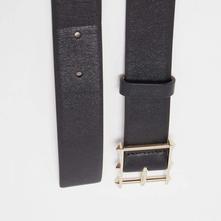 Pre Owned Valentino Black Leather Rockstud Buckle Belt 85CM