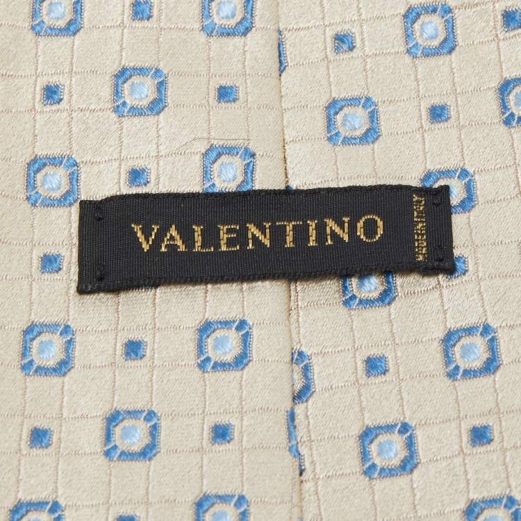 Pre Owned Valentino Greige Square Pattern Silk Tie