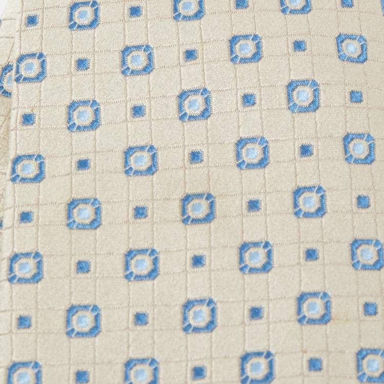 Pre Owned Valentino Greige Square Pattern Silk Tie