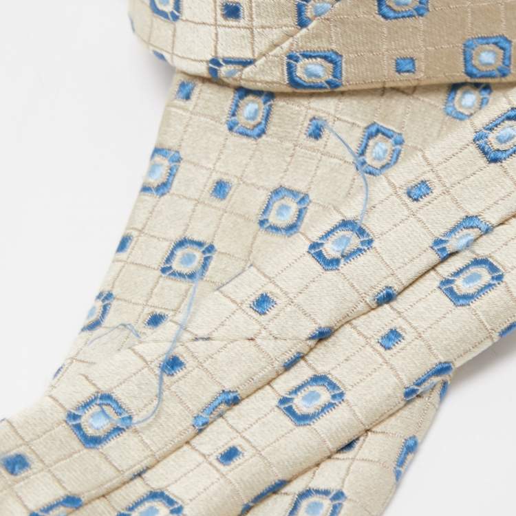 Pre Owned Valentino Greige Square Pattern Silk Tie