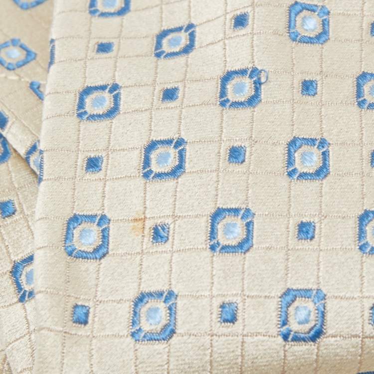 Pre Owned Valentino Greige Square Pattern Silk Tie