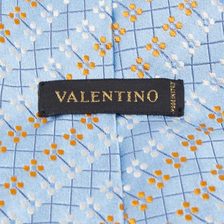 Pre Owned Valentino Blue Dot Pattern Silk Traditional Tie