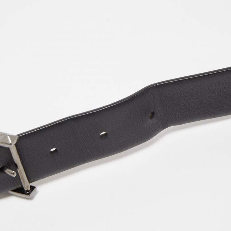 Pre Owned Valentino Black Leather Rockstud Buckle Belt 95CM