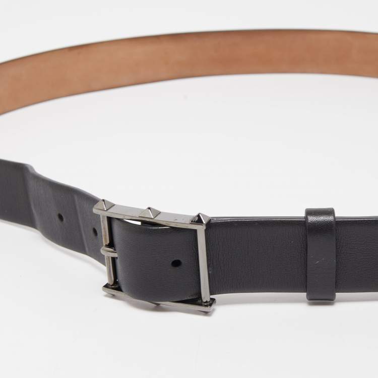 Pre Owned Valentino Black Leather Rockstud Buckle Belt 95CM