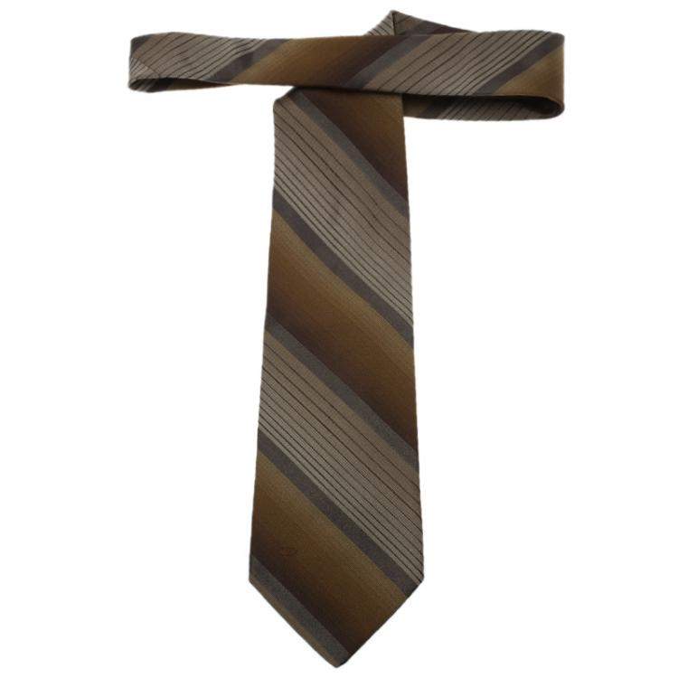 Pre Owned Valentino Brown Striped Silk Tie