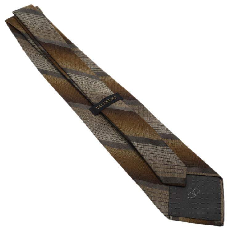 Pre Owned Valentino Brown Striped Silk Tie
