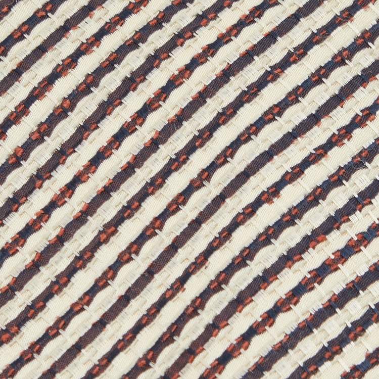Pre Owned Valentino Cream & Brown Striped Silk Traditional Tie