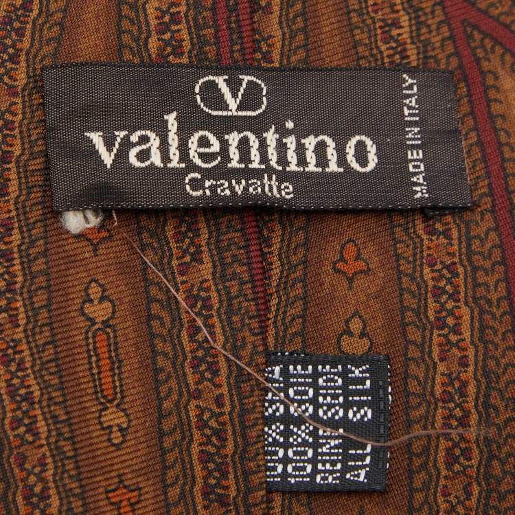 Pre Owned Valentino Cravatte Brown Paisley Printed Silk Tie 