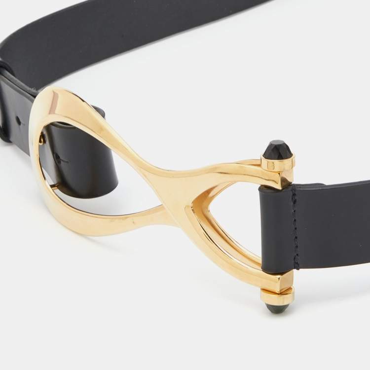 Pre Owned Valentino Black Leather Waist Buckle Belt 95CM