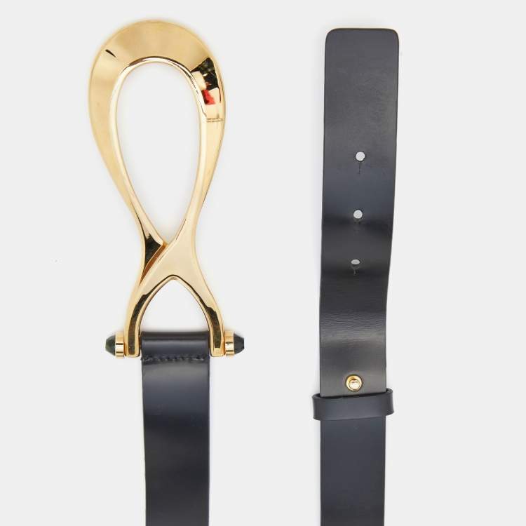 Pre Owned Valentino Black Leather Waist Buckle Belt 95CM