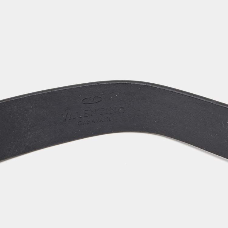 Pre Owned Valentino Black Leather Waist Buckle Belt 95CM