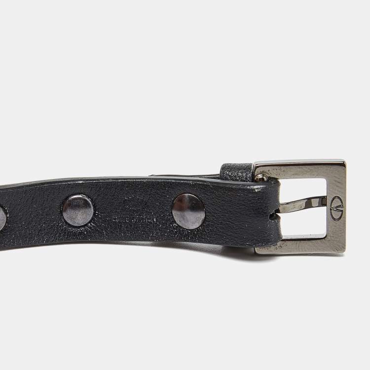 Pre Owned Valentino Black Leather Rockstud Wrap Bracelet