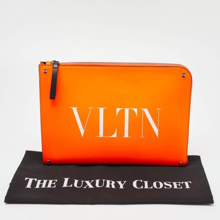 Pre Owned Valentino Neon Orange Leather VLTN Document Case