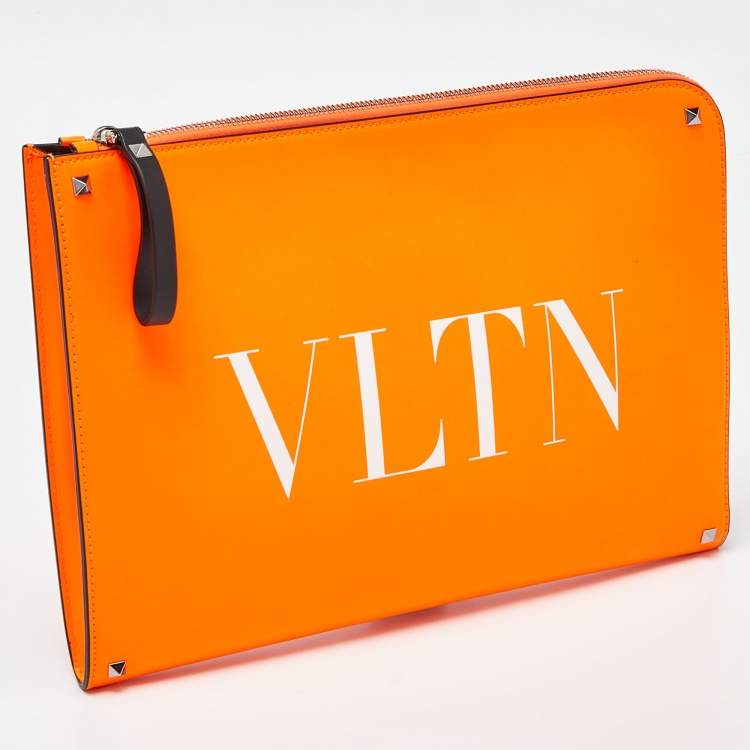 Pre Owned Valentino Neon Orange Leather VLTN Document Case