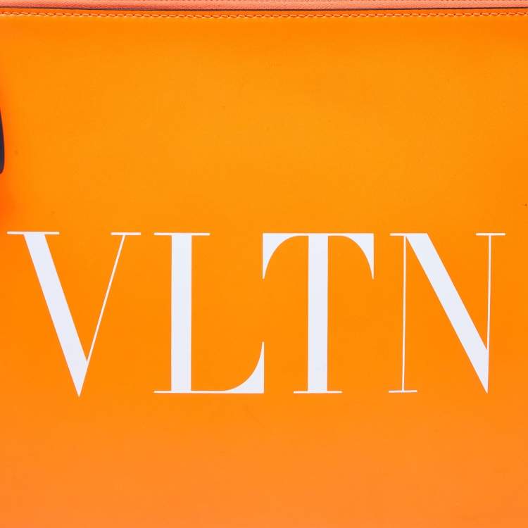 Pre Owned Valentino Neon Orange Leather VLTN Document Case