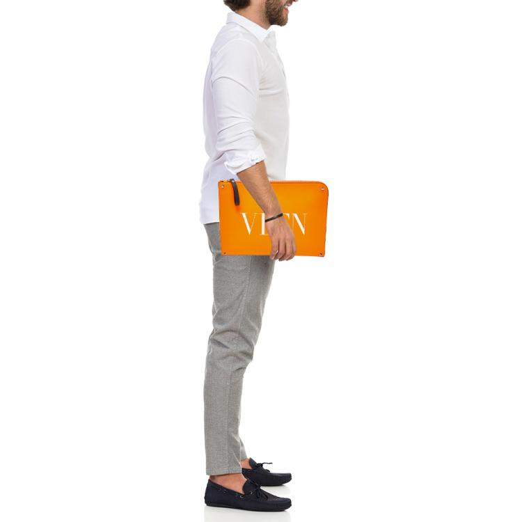 Pre Owned Valentino Neon Orange Leather VLTN Document Case
