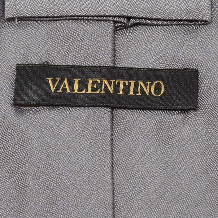 Pre Owned Valentino Grey Striped Silk Tie 