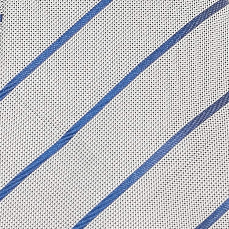 Pre Owned Valentino White/Blue Striped Silk Tie