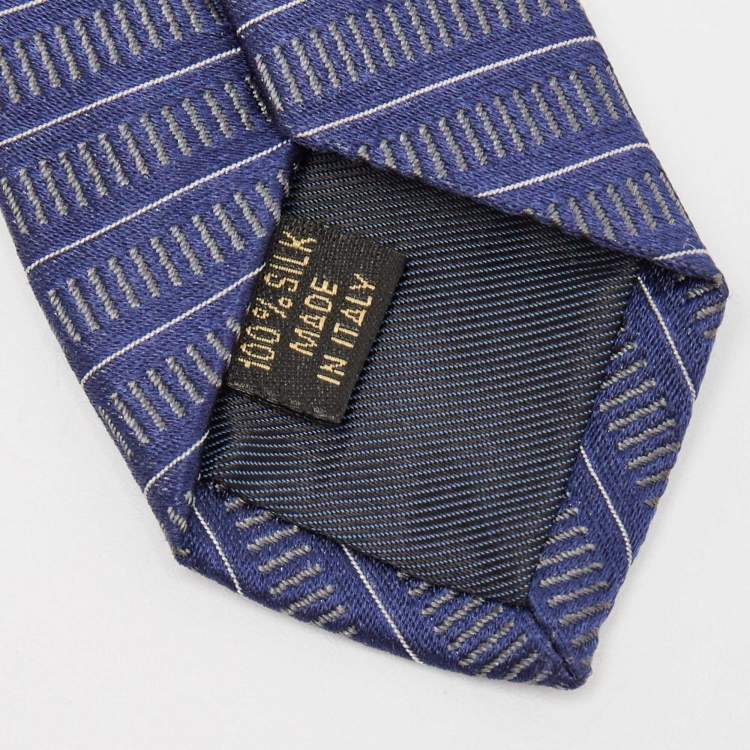 Pre Owned Valentino Navy Blue Stripe Patterned Silk Tie
