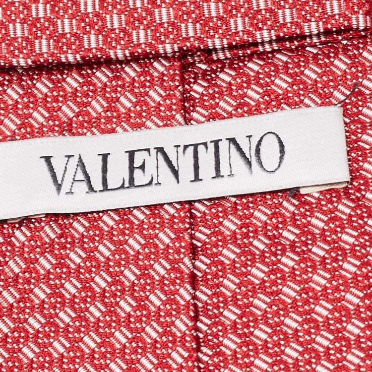 Pre Owned Valentino Red Patterned Silk Tie