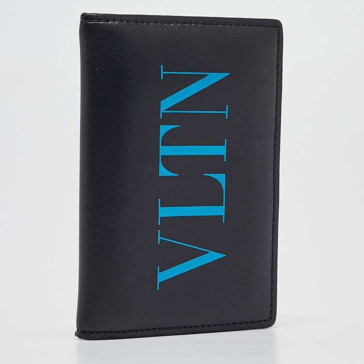 Pre Owned Valentino Black Leather VLTN Bifold Card Holder