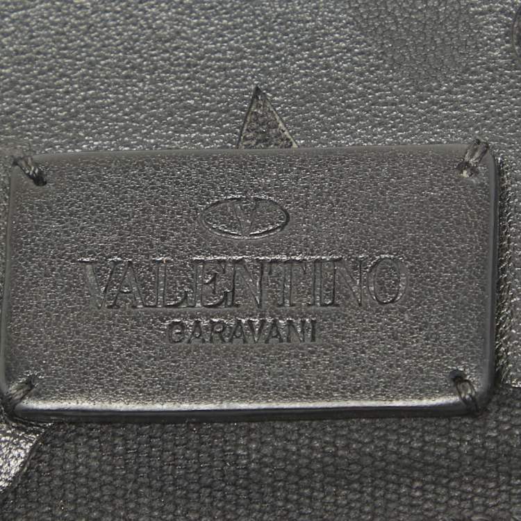 Pre Owned Valentino Black Camouflage Leather and Canvas Card Holder