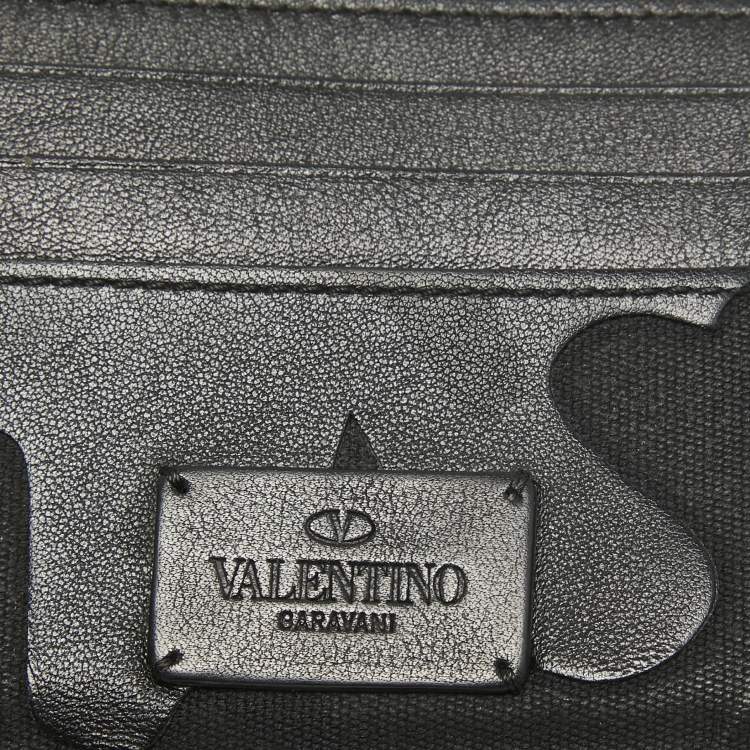 Pre Owned Valentino Black Camouflage Leather and Canvas Card Holder