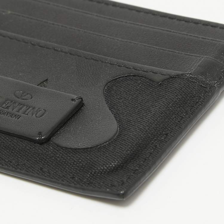 Pre Owned Valentino Black Camouflage Leather and Canvas Card Holder