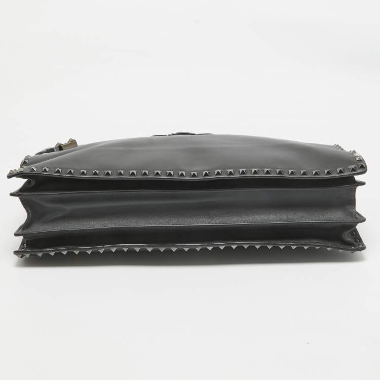 Pre Owned Valentino Black Leather Rockstud Briefcase Laptop Bag