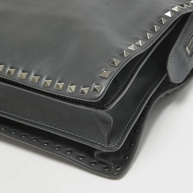 Pre Owned Valentino Black Leather Rockstud Briefcase Laptop Bag