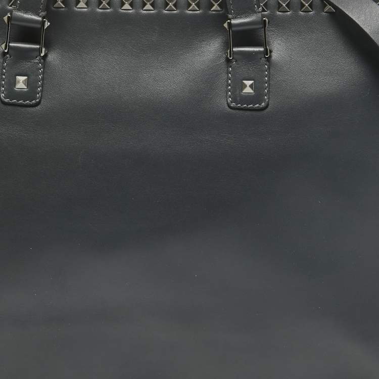 Pre Owned Valentino Black Leather Rockstud Briefcase Laptop Bag