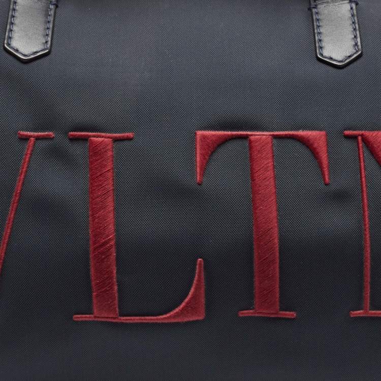 Pre Owned Valentino Dark Blue Leather and Nylon VLTN Travel Tote