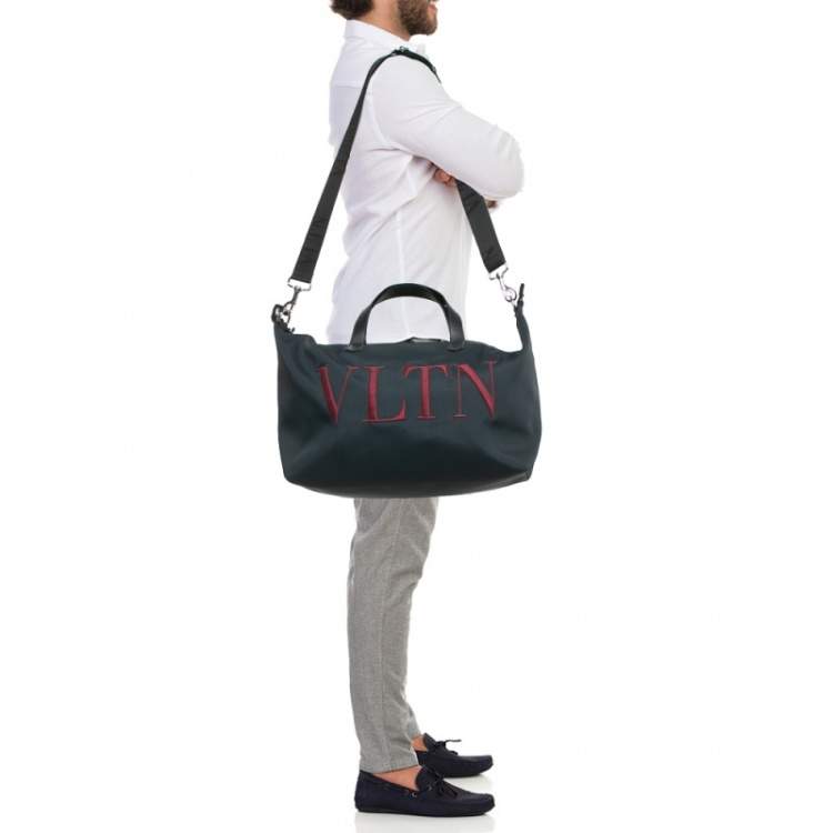 Pre Owned Valentino Dark Blue Leather and Nylon VLTN Travel Tote