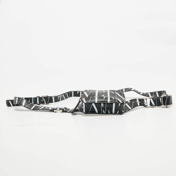 Pre Owned Valentino Black/White Leather VLTN Waist Belt Bag