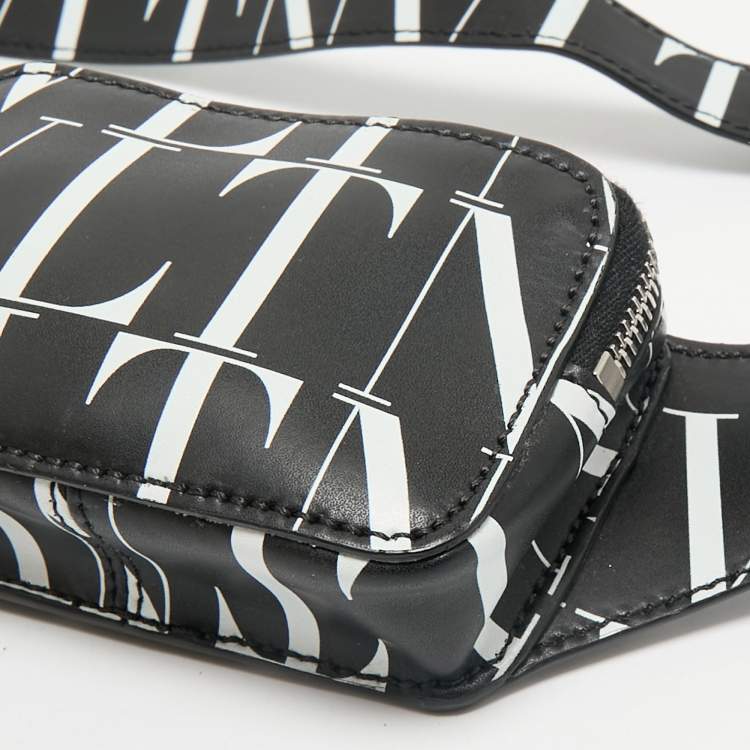 Pre Owned Valentino Black/White Leather VLTN Waist Belt Bag