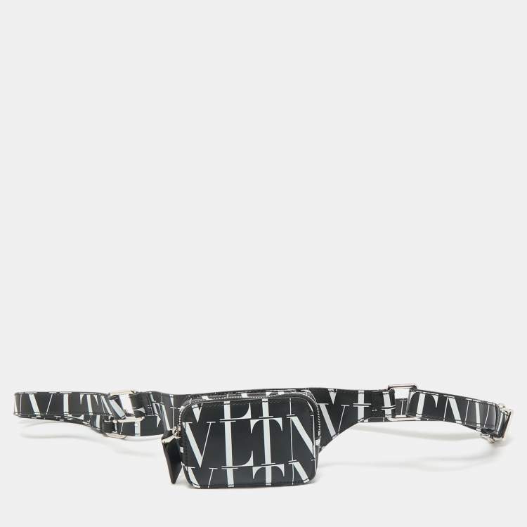 Pre Owned Valentino Black/White Leather VLTN Waist Belt Bag