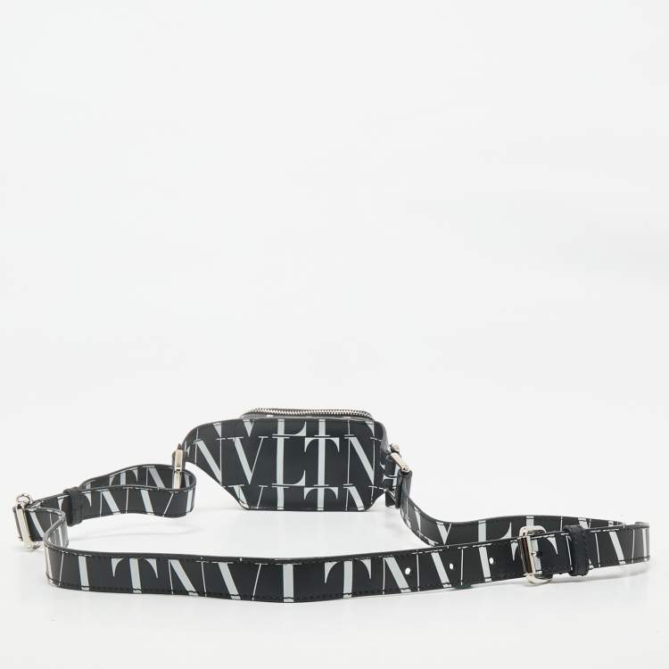 Pre Owned Valentino Black/White Leather VLTN Waist Belt Bag