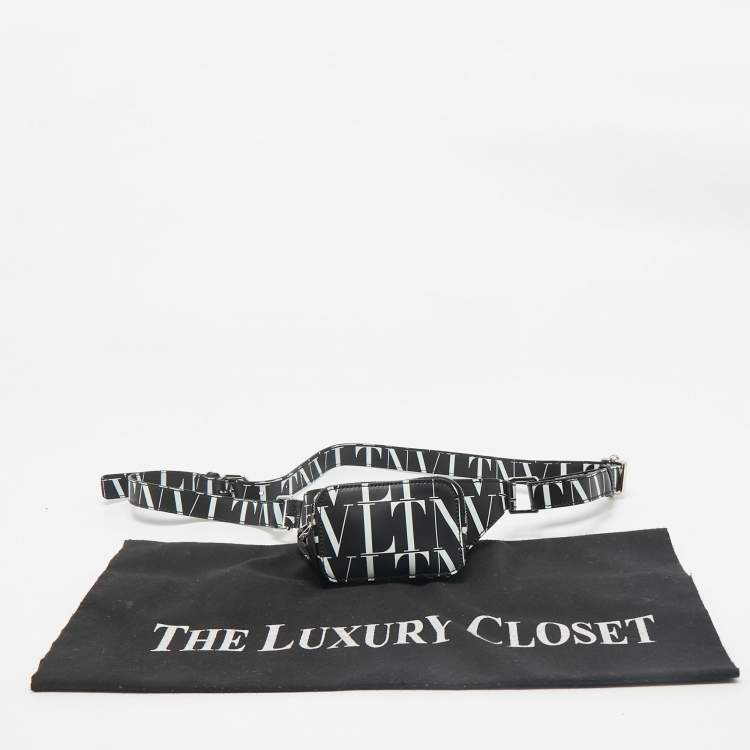 Pre Owned Valentino Black/White Leather VLTN Waist Belt Bag