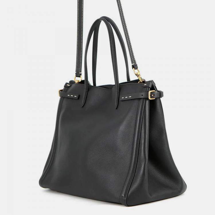 Pre Owned Valentino Garavani Antibes Medium Tote Black Calf Leather Size Medium