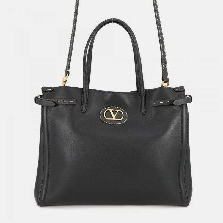Pre Owned Valentino Garavani Antibes Medium Tote Black Calf Leather Size Medium