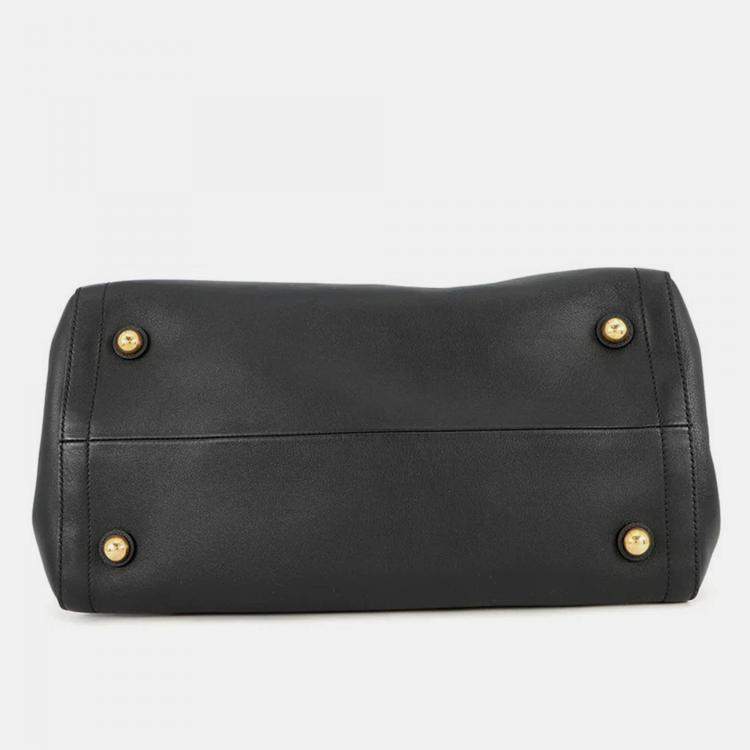 Pre Owned Valentino Garavani Antibes Medium Tote Black Calf Leather Size Medium