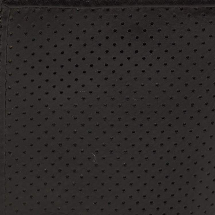Pre Owned Valentino Logo Elastic Strap Black Perforated Leather Bifold Wallet