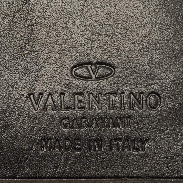 Pre Owned Valentino Logo Elastic Strap Black Perforated Leather Bifold Wallet