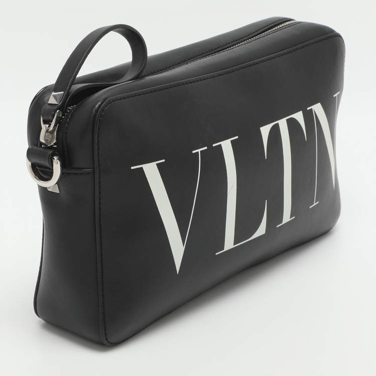 Pre Owned Valentino VLTN Black Leather Crossbody Bag
