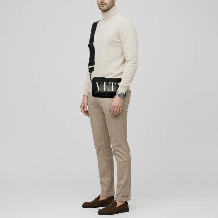 Pre Owned Valentino VLTN Black Leather Crossbody Bag