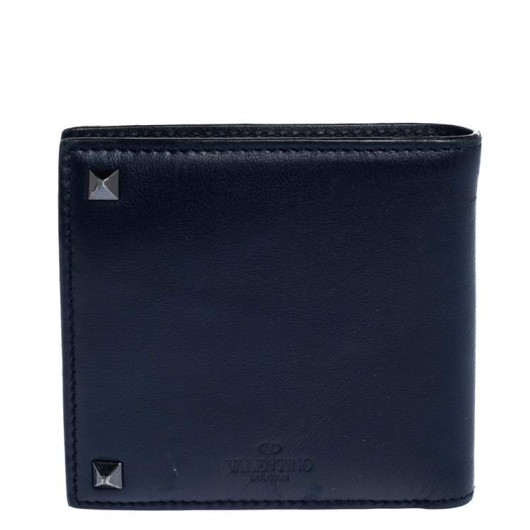 Pre Owned Valentino Navy Blue Leather Rockstud Bifold Wallet