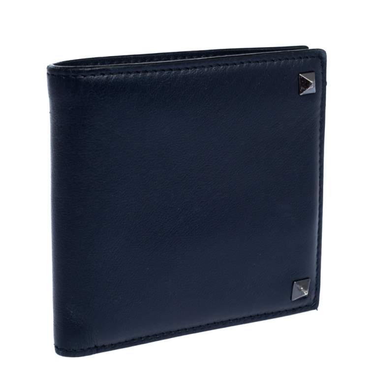 Pre Owned Valentino Navy Blue Leather Rockstud Bifold Wallet